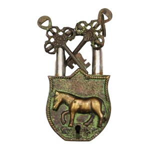 Vintage Style Brass Horse-Shaped Padlock – Antique Functional Security Lock with 2 Keys