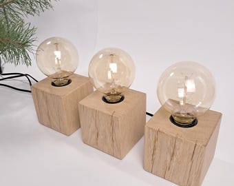 Modern Wooden Oak Table Lamp with Edison Bulb – Minimalist Home Decor