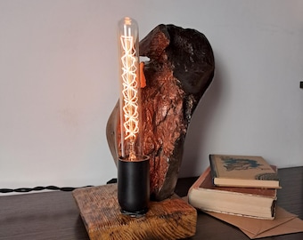 Handmade Rustic Oak Wood Table Lamp: Natural Wood Lighting for Cozy Home Decor
