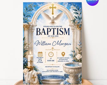 Invito al battesimo, invito per battesimo modificabile su Canva, battesimo religioso, festa di battesimo per neonati, modello per bambini