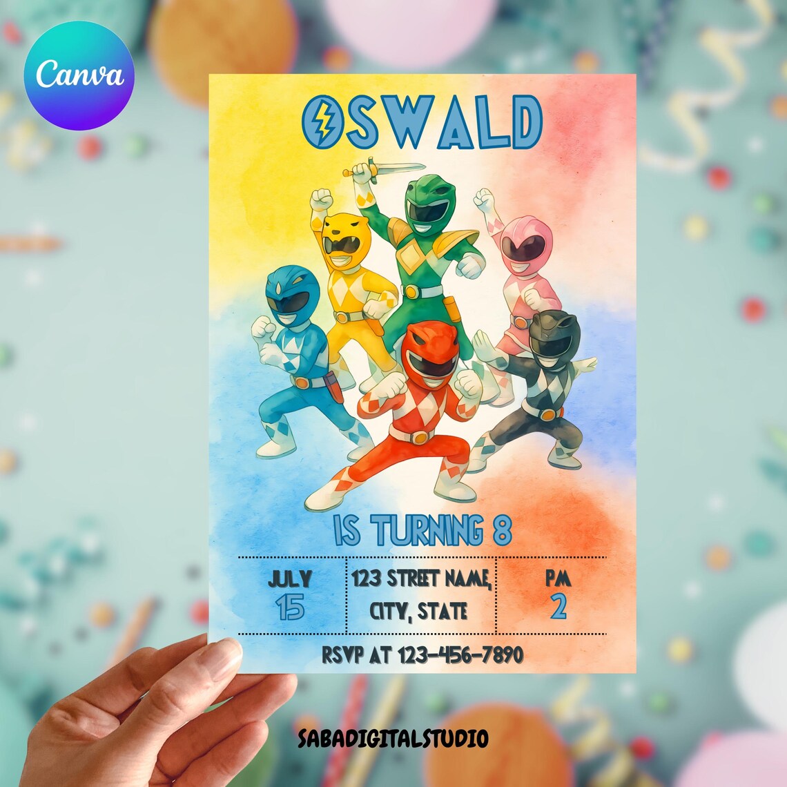 Power Rangers Birthday Invitation, Printable Birthday Invitation, Power ...