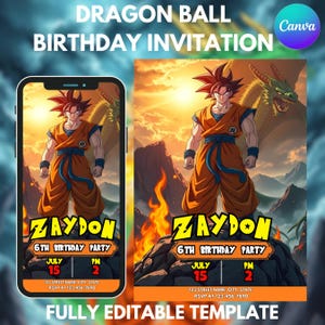 Dragon Ball Birthday Invitation, Dragon Ball Invite, Goku Birthday Invitation, Kids Birthday Party Invite, DBZ Invite, Canva Editable