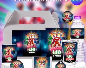 Kit di decorazioni per feste a tema Power Rangers, invito per festa di compleanno, compleanno personalizzabile, decorazioni per compleanno a tema Power Rangers per bambina e bambino, festa di supereroi