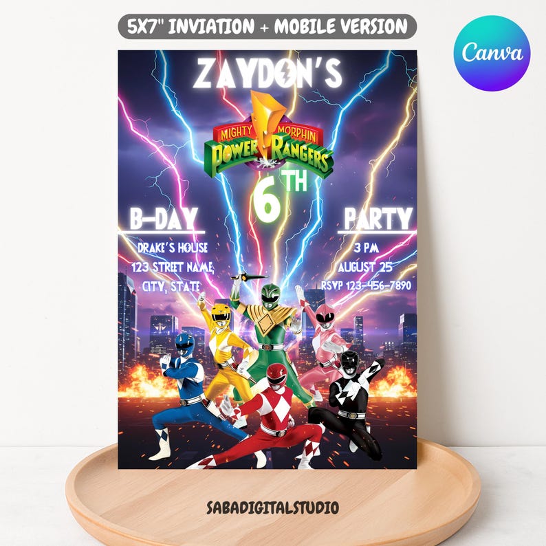 Power Rangers Birthday Invitation, Printable Birthday Invitation, Power ...