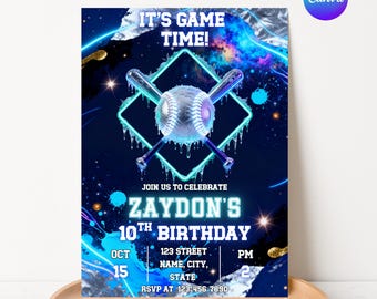 Ice Cream Drip Baseball Birthday Invitation | Canva Template (5x7 inch Digital Download