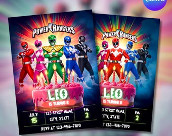 Invitación de cumpleaños de Power Rangers, invitación de Power Rangers, invitación de cumpleaños imprimible, invitación de cumpleaños infantil, editable en Canva