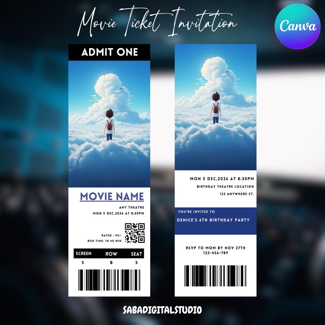 Movie Ticket Invitation Template, Movie Party Birthday Invitation ...