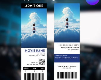 Invito modificabile per biglietto del cinema, festa di compleanno al cinema (download digitale)