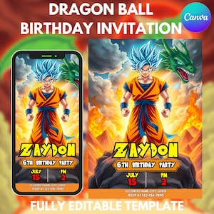 Dragon Ball Birthday Invitation, Dragon Ball Invite, Goku Birthday Invitation, Kids Birthday Party Invite, DBZ Invite, Canva Editable