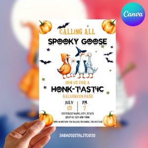 Halloween Goose Invitation, Halloween Party Invitation, Spooky Goose Theme, Party Invite, Spooky Celebration Invite, Canva Editable