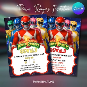 Power Rangers Birthday Invitation, Power Rangers Invite, Printable Birthday Invitation, Kids Birthday Invitation, Canva Editable