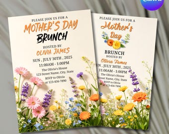 Invito per brunch a tema floreale per la Festa della Mamma / Invito per festa modificabile (Download digitale)