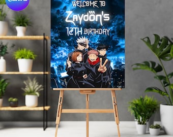 Printable Welcome Sign, Digital Birthday Decor, Anime Birthday Party Invite, Kids Party Invitation