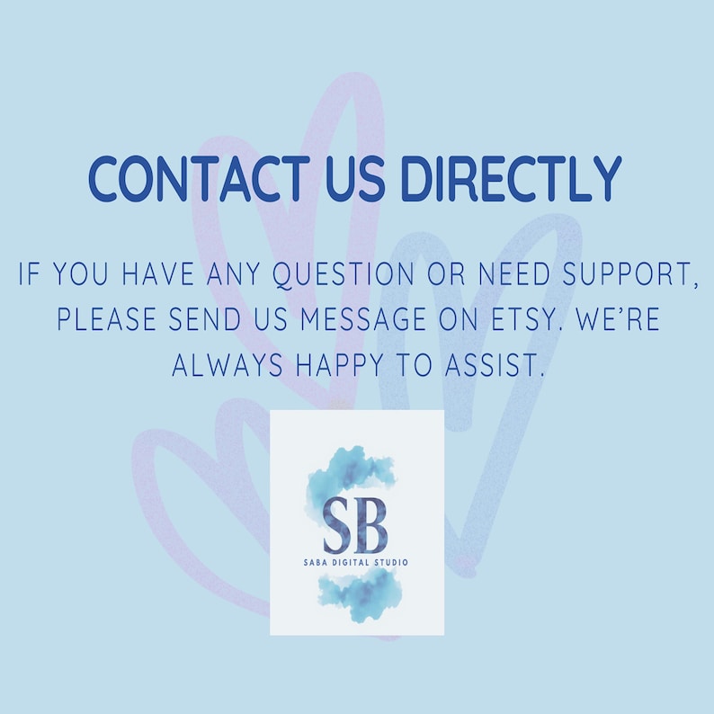 May include: Light blue graphic with the text "CONTACT US DIRECTLY" and additional text below. A logo with the letters "SB" and "SABA DIGITAL STUDIO" is in the bottom center. The background has a light blue watercolor effect.