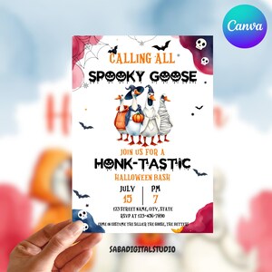 Halloween Goose Invitation, Spooky Goose Invitation, Halloween Invitation, Party Invite, Halloween Template, Canva Editable