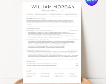 Modello di curriculum vitae di due pagine / CV e lettera di presentazione professionali / Curriculum vitae moderno e minimalista in Canva / Design del CV modificabile 2026