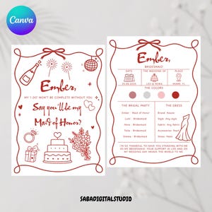 Bridesmaid Proposal Card Template: Hand-Drawn Bridal Party Invite (Digital Download)