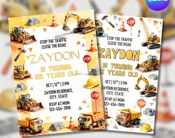 Dump Truck Construction Birthday Invitation | Boy Construction Party Invite | Truck Birthday Theme | Editable Template