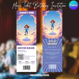 Kids Movie Invitation, Birthday Invitation, Movie Night Party Invite, Editable Ticket Template, Movie Party Invitation, Digital Movie Ticket