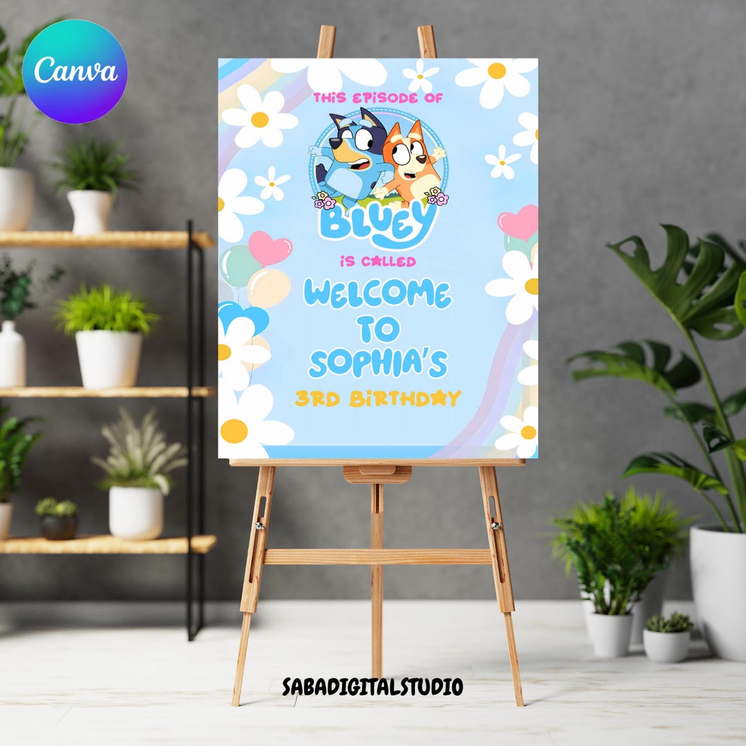 Bluey Welcomesign Bluey and Bingo Welcome Sign, Birthday Party Invite, Editable Birthday ...