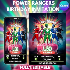 Power Rangers Birthday Invitation, Power Rangers Invite, Printable Birthday Invitation, Kids Birthday Invitation, Canva Editable