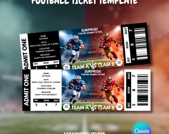 Biglietto a sorpresa per partita di football americano, biglietto per partita di football, compleanno di football, biglietto sportivo, invito per partita di football, regalo per partita di football