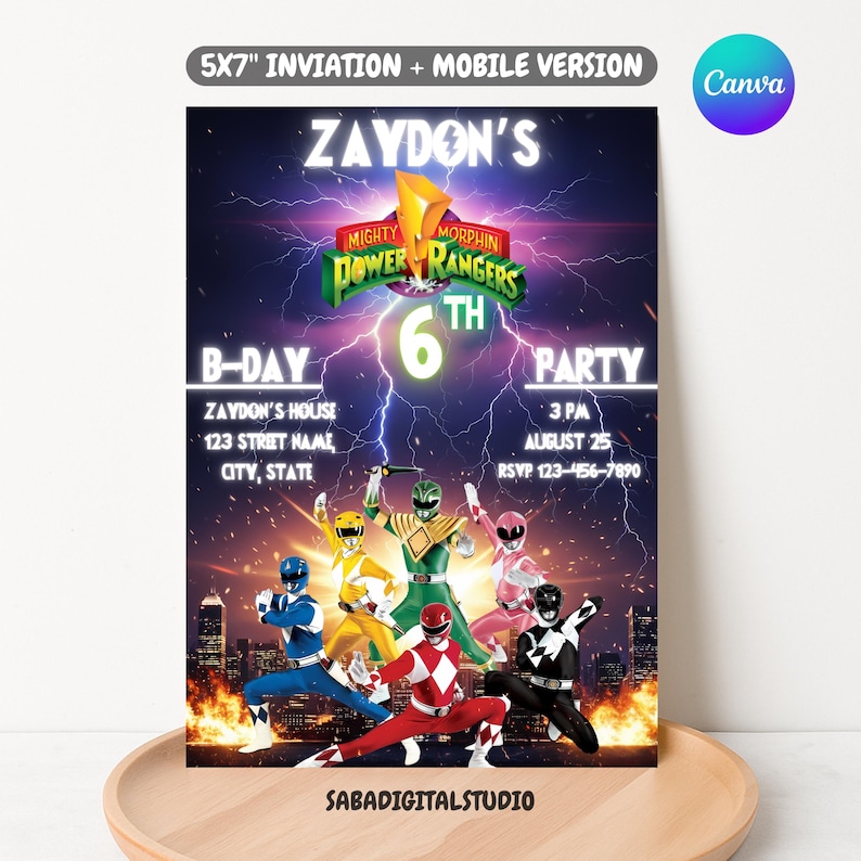 Power Rangers Birthday Invitation, Printable Birthday Invitation, Power ...