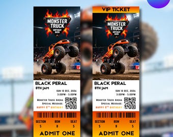 Biglietto per la partita di Monster Truck, Modello di biglietto per la partita di Monster Truck, Biglietto stampabile per la corsa di camion, Modello di biglietto sportivo, Modificabile con Canva