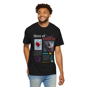 Tarot Card Three Of Swords Unisex Garment-Dyed T-Shirt, Spiritual Fashion Tee, Meaningful Gift for Adults or Teens