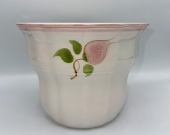 Vintage Salins France plant pot • Hand-painted pink earthenware • Pear motif • 1960s • 16 cm • Cottagecore decor