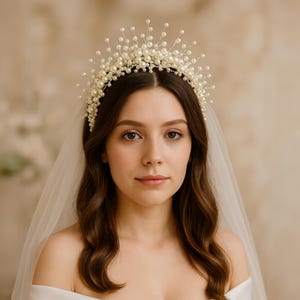 Handmade Pearl Bridal Tiara | Elegant Wedding Crown |Luxurious Pearl Headpiece |Vintage-Inspired Bridal  Accessory |Fairy Tale Wedding Tiara