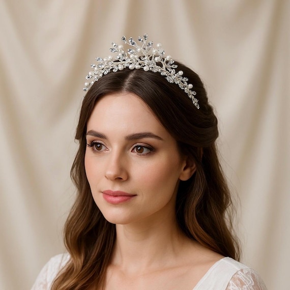 Silver Crystal Leaf Tiara Headband - Elegant Bridal Accessory Amazon.com : HONGMEI Bridal Rhinestone Headpiece for Wedding  main image 2