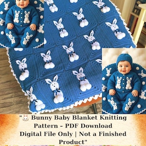 Bunny Baby Blanket Knitting Pattern – PDF Download