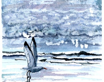 Gull Take Off print of watercolor by Mary Blocksma 8x10 Mat