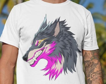 Grinning Wolf Art T-shirt – Furry Fandom Wolf Tee