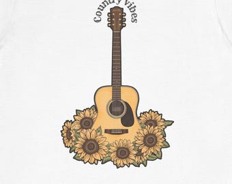 Camiseta Girasol Guitarra: Estilo Country, Camiseta Unisex de Algodón