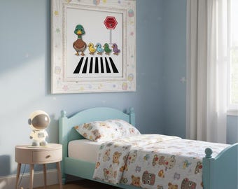 Duck Crossing Cartoon Print, Whimsical Nursery Wall Art (Digital Download)