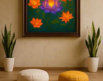 Vibrant Lotus Flower Digital Art: Bohemian Botanical Print (Digital Download)