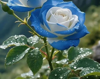 Blue and White Rose Print: Elegant Floral Photography (Digital Download)