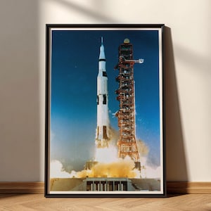 Saturn V Rocket Launch Poster, Apollo Mission NASA Photo Print, Vintage Space Launch Wall Art, Retro Aerospace Decor for Home and Office