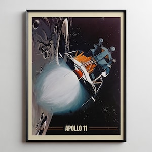 Vintage Apollo 11 Lunar Landing Module Poster, Dynamic Retro NASA Space Art Print, Moon Landing Home Décor