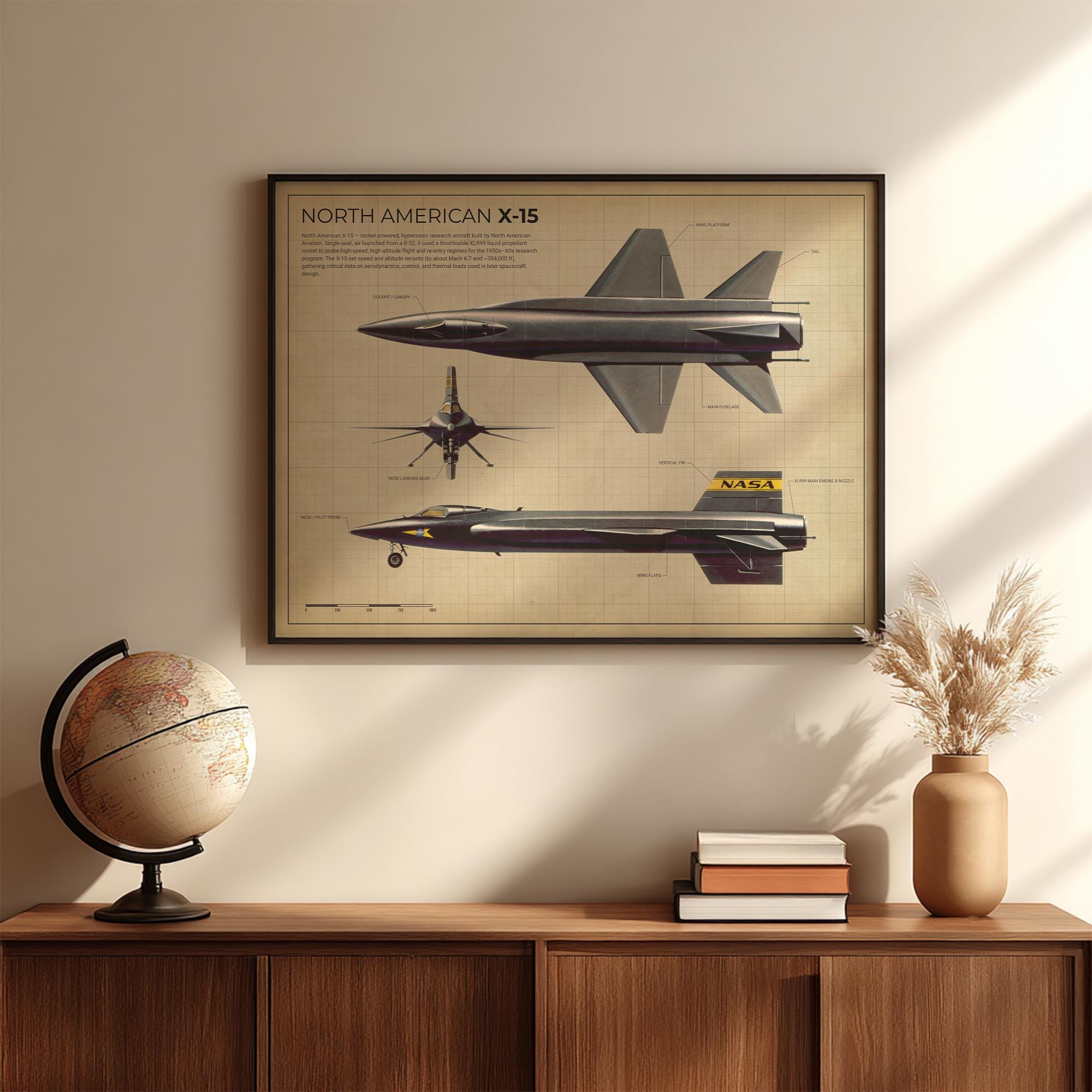 North American X-15 Poster, X-15 Blueprint Art Print, Hypersonic