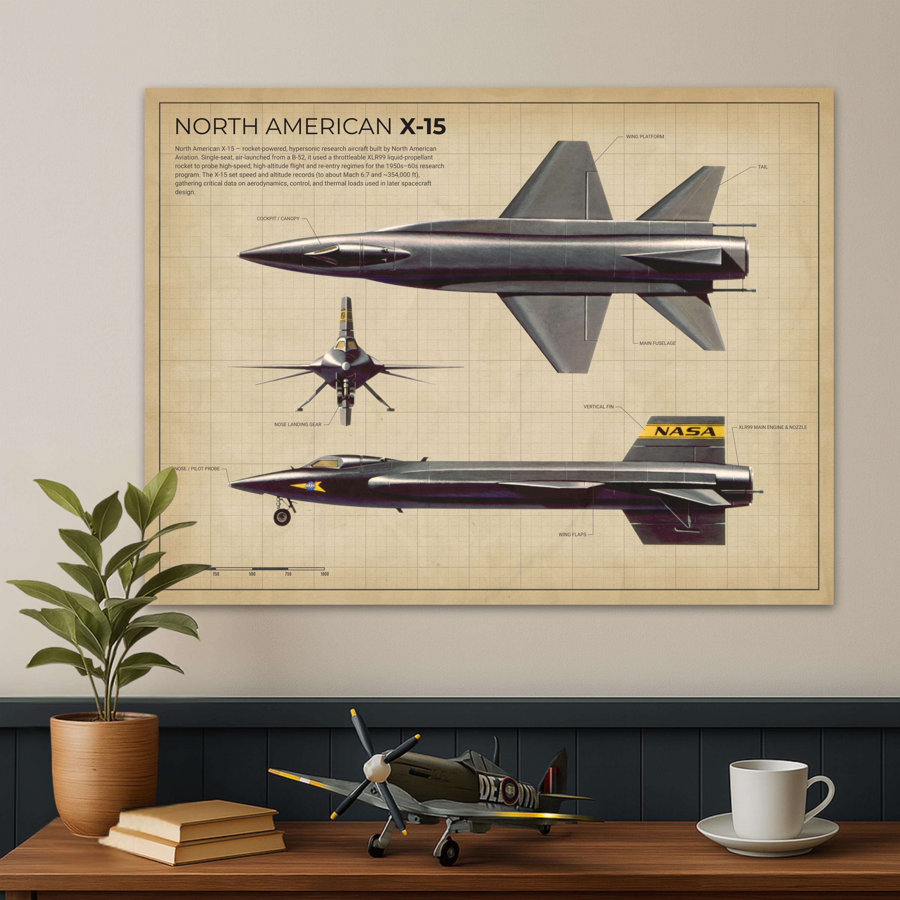 North American X-15 Poster, X-15 Blueprint Art Print, Hypersonic