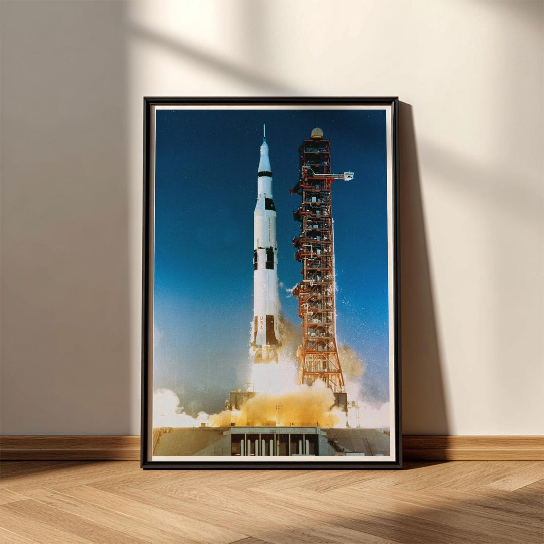 Saturn V Rocket Launch Poster, Apollo Mission NASA Photo Print, Vintage ...
