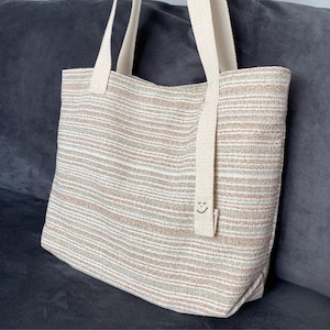 handmade tote bag  fabric shoulder bag  striped purse lined bag with pocket everyday bag ecofriendly gift