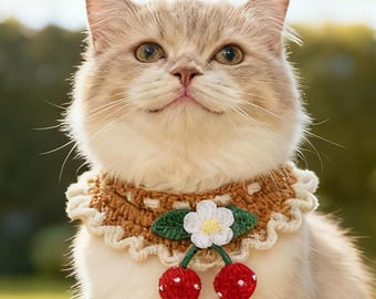 Handmade Knitted Pet Scarf, Small Cat/Dog Neck Warmer, Crochet Flower Neck Scarf, Knitted Pet Apparel, Winter Pet Accessory, Gift for Pets