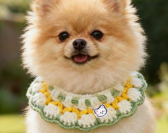 Handcrafted Knitted Pet Neck Scarf, Cozy Cat/Dog Neck Warmer, Crochet Flower Pet Accessory, Winter Pet Apparel, Gift for Pets Lover,Pet Gift