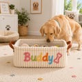 Custom Pet Toy Basket with Name, Personalized Corduroy Pet Toy Basket, Dog or Cat Toy Organizer, Puppy Gift, Pet Lover Gift, Pet Gift Basket