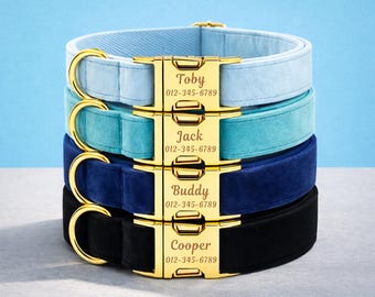 Personalized Velvet Dog Collar Set, Custom Velvet Pet Collar, Engraved Name Collar, Gift for Pet Lover, Dog Gift Idea, Pet Accessory Gift
