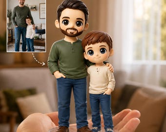 Custom 3D Mini Figurine, Cartoon Family Figurine Gift, Figure From Picture, Hand-Painted Desk Doll, Gift Idea For Dad, Father's Day Gift